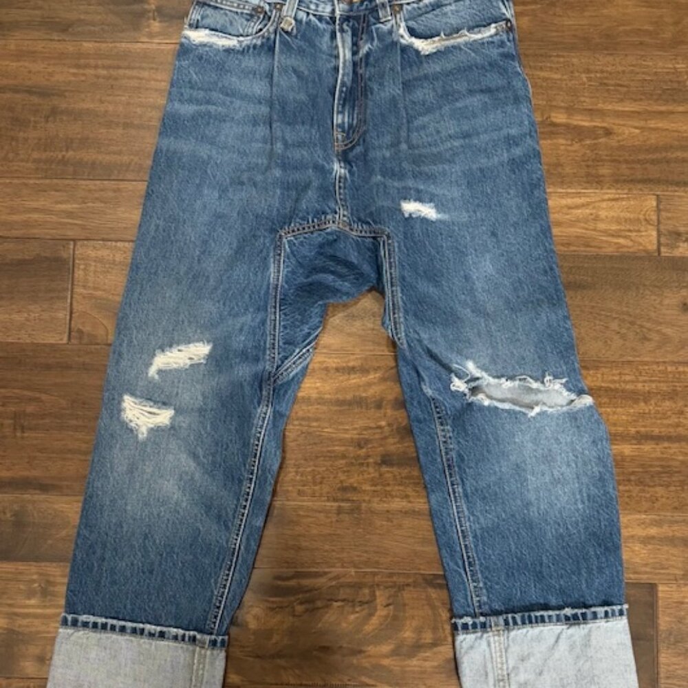 R13 Jeans Pleated Drop Crotch - Emmett Wash - Size 26